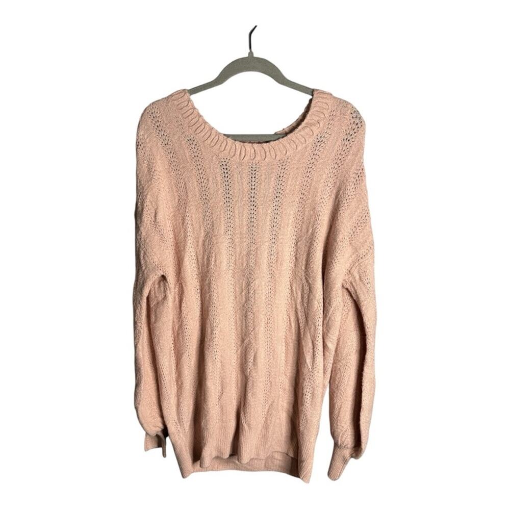 Hinge Pink Long Sleeve Sweater Round Neck Open Back Medium